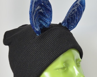 Ready To Ship Dark Blue Bat Ear Beanie
