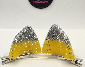 Ready to Ship Silver Lemon Clip on Cat ears