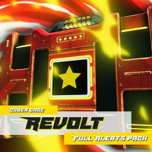 Könnte beinhalten: Ein roter und gelber Cyber-Koffer mit einem Stern in der Mitte und dem Text "REVOLT FULL ALERTS PACK" unten.