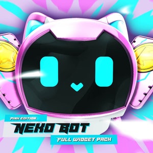 Pink Neko Bot Stream Widget: Cyberpunk Robocat Twitch-varningar