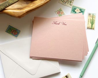 Thank You Flat Note Cards A2 size Set of 6, Script Style Foil Stamped