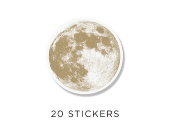 Full Moon Circle Stickers, gold moon, Pack of 20, For Stationary