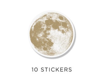 Full Moon Circle Stickers, gold moon, Pack of 10, For Stationary