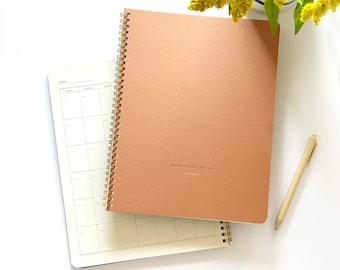 Undated 15 months Monthly + Weekly Notes, Gold Spiral Planner, Vertical Calendar Planner