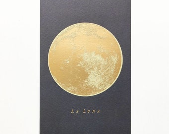 Full moon gold foil print in 4x6 postcard size