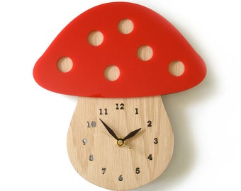 Modern Mushroom Wall Clock, Red