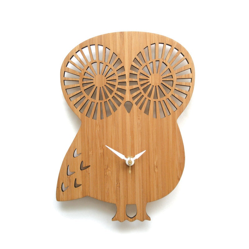 Horloge de Hibou d'art Mur Milieu Siècle Dans Le Bois