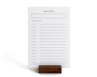 Recipe card set, Recipe Cards with wooden stand, set of 30, 4x6 double sided, minimal design, mothers day gift, housewarming gift
