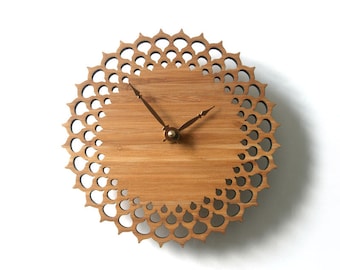 geometric circle wall clock, gift for home, wood decor, lace clock, Silent