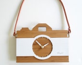 Camera clock with leather strap wall hanging clock