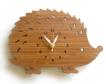 Hedgehog Wall Clock with numbers, made in wood, unique gifting