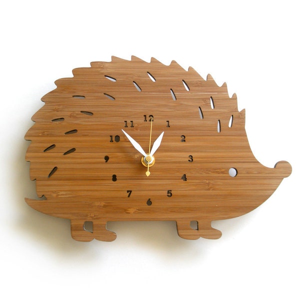 Hedgehog Wall Clock with numbers, made in wood, unique gifting