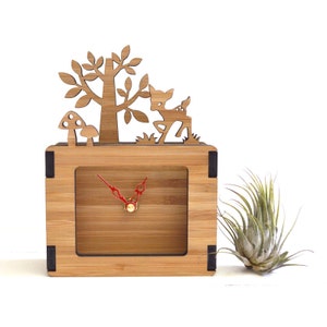 Desktop Clock, Unique Clock, Decorative Clock, Nursery Decor, baby shower gift, Fawn, Mushroom, Tree