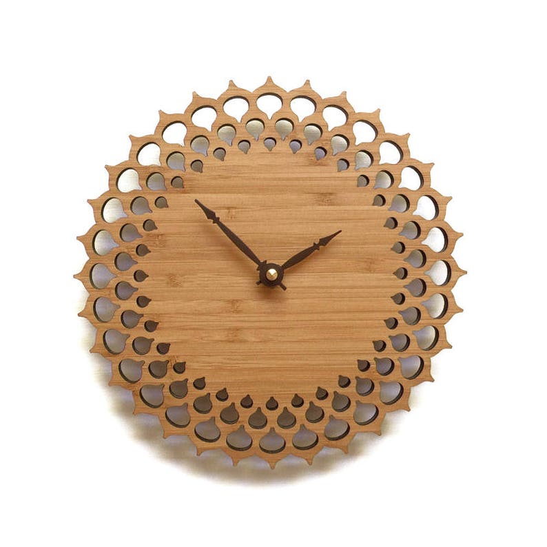 Simple Modern Wooden Wall clock 8 inches, Intricate pattern image 1