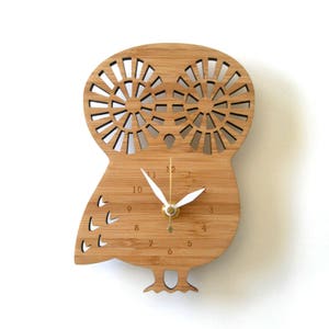 Cute Small Owl Wall Clock Modern heirloom Wood Eco friendly image 3
