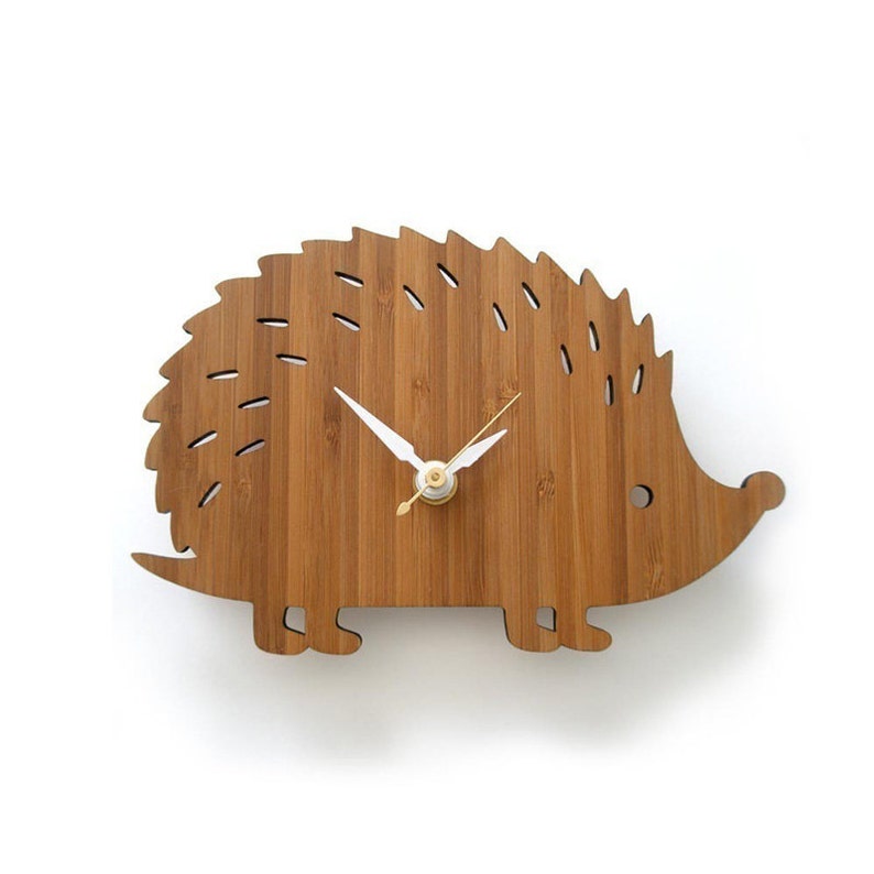 Wooden Hedgehog Clock, Modern Baby Wall Clock image 1