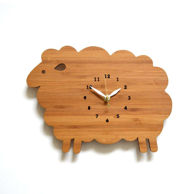 Horloge de Mur Bois, Mouton, Horloge d'enfants, Décor Pépinière