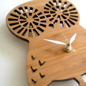 Cute Small Owl Wall Clock Modern heirloom Wood Eco friendly image 2