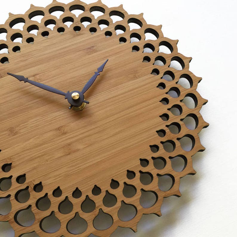 Simple Modern Wooden Wall clock 8 inches, Intricate pattern image 3