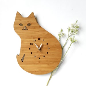 cat wall clock, Cat lover gift, cute decoration, wall decor, wood clock image 1