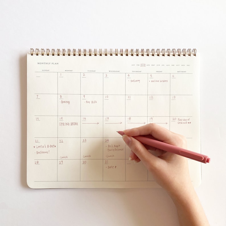 Monthly Planner, 15 Months, Undated Sheets, Calendar Task and To-Do List Planner, 8.5x11 size, Gold Spiral Bound image 3