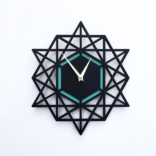 Modern Black Large Wall Clock Geometric Design Wall Etsy
