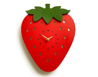 Strawberry Wall Clock, housewarming, birthday, baby shower, Kid's Room, Kawaii