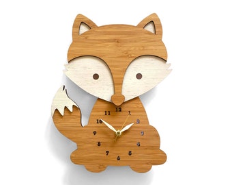 Cute Fox Animal Wall Clock, baby shower, housewarming, birthday, Nursery Decor, Children's room
