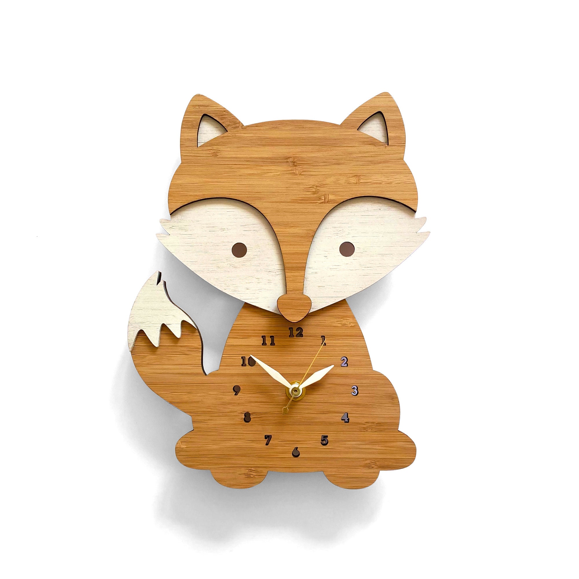 Cute Fox Animal Wall Clock, Baby Shower, Housewarming, Birthday, Nursery Decor, Children's Room
