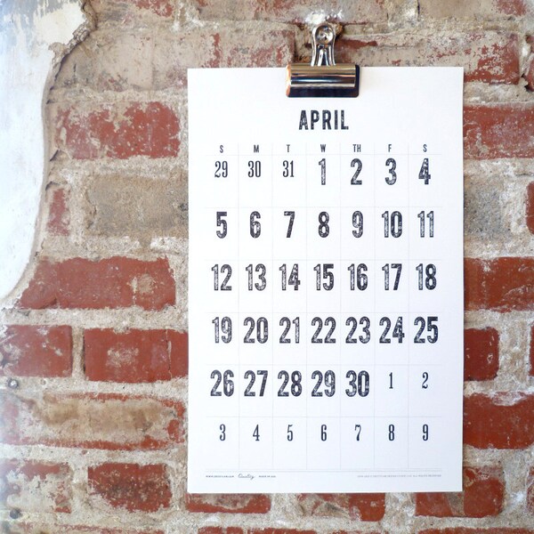 2015 Monthly Wall Calendar 11 x 17 Big Numbers Off White