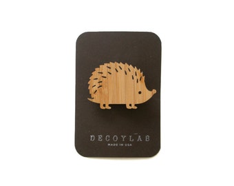 Hedgehog wood brooch, animal brooch,