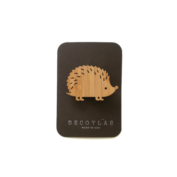 Broche de madera de erizo, broche de animales,