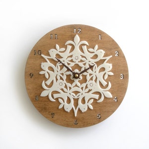 Scandinavian style wall clock, scandinavian modern decor, birdies, housewarming gifts