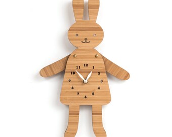 Kawaii rabbit Wall Clock, Posable Arms, Nursery Decor, Kids Room, Wall Décor, cute bunny clock