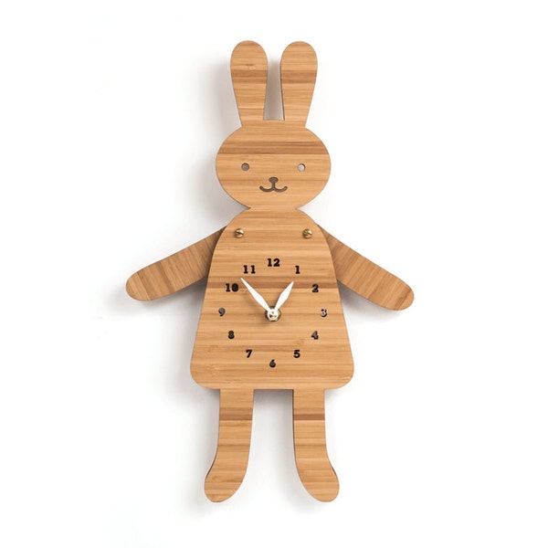 Kawaii rabbit Wall Clock, Posable Arms, Nursery Decor, Kids Room, Wall Décor, cute bunny clock