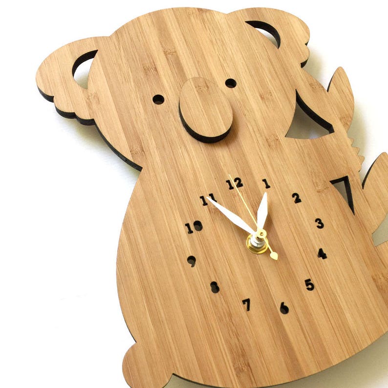 Koala Bear Wall Clock With Numbers, Wood Clock for Nursery or Children's rooms image 3