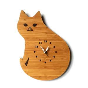 cat wall clock, Cat lover gift, cute decoration, wall decor, wood clock image 2