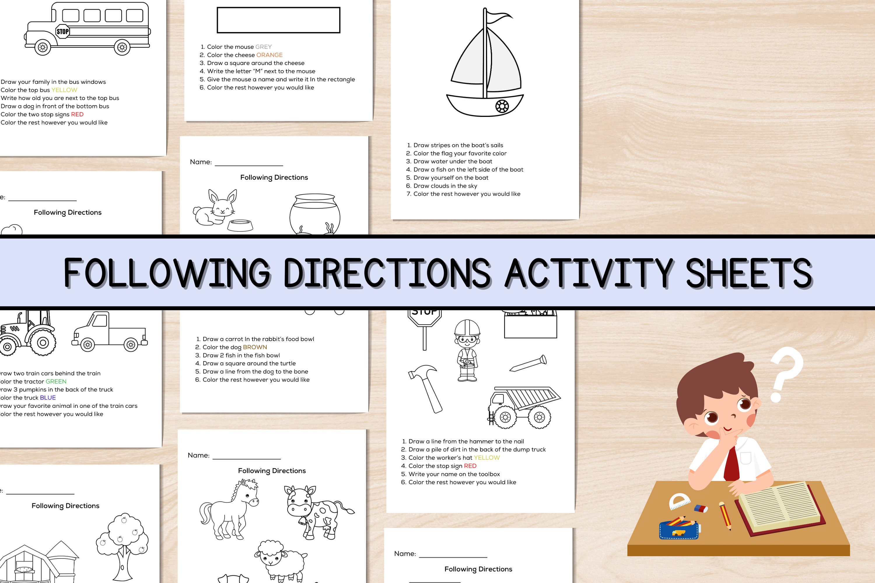 Following Directions Activity Sheets: Preschool & Kindergarten (PDF) - Etsy