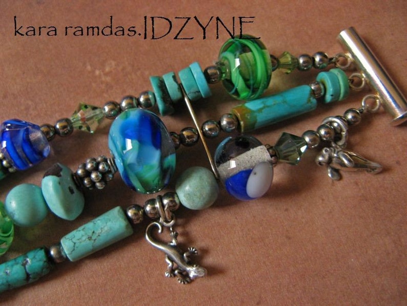 Turtle, Starfish, Turquoise, Manatee, Sanddollar, Lizard, Sterling Silver Sealife Bracelet image 3