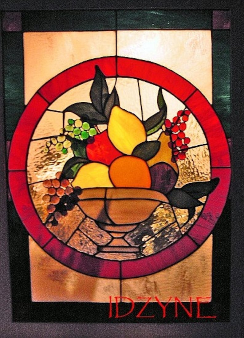 Stained Glass Art Panel Fruit Bowl Etsy