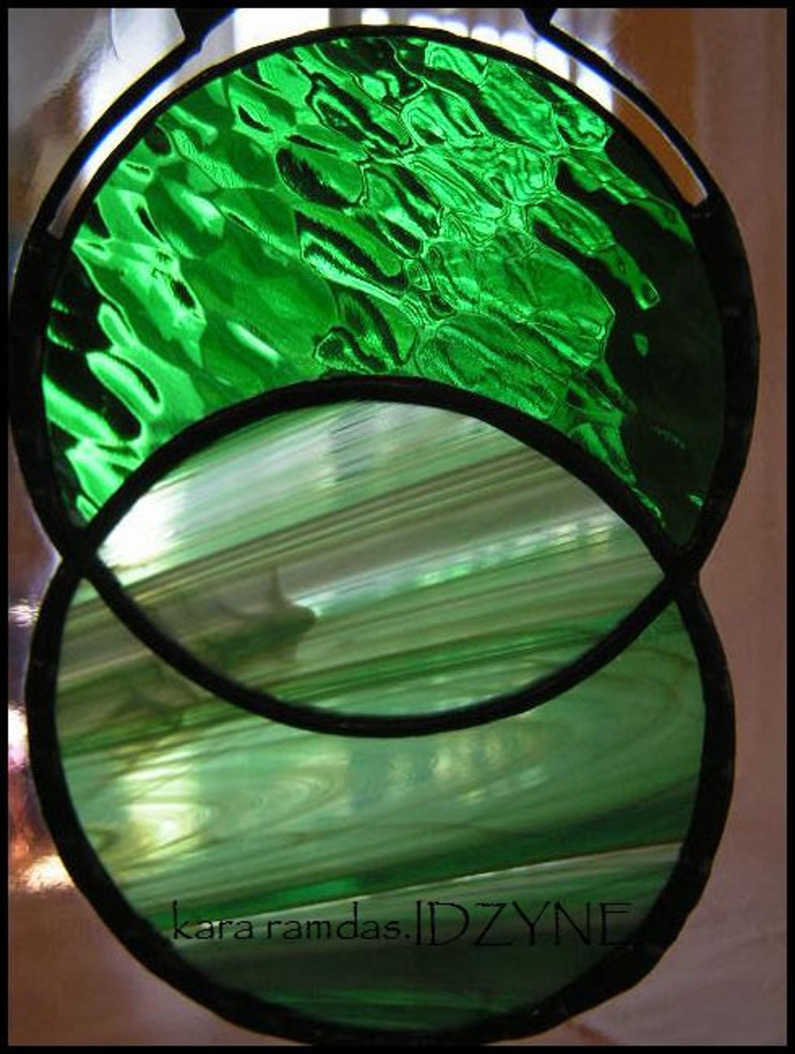 Stained Glass Art Panel in Greens Etsy