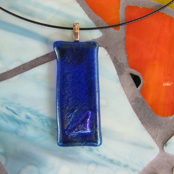 Dichroic Glass Necklace on Iridescent Cobalt Blue