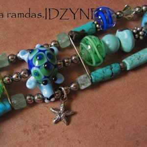 Turtle, Starfish, Turquoise, Manatee, Sanddollar, Lizard, Sterling Silver Sealife Bracelet image 4