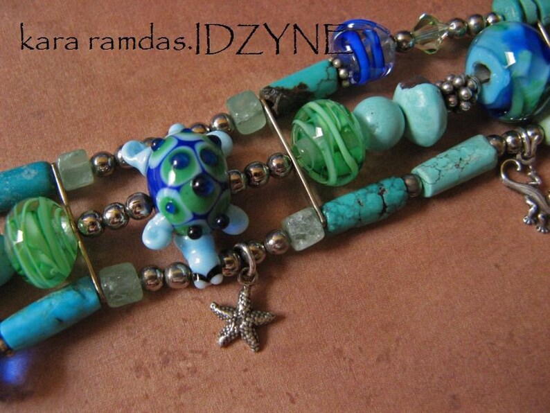Turtle, Starfish, Turquoise, Manatee, Sanddollar, Lizard, Sterling Silver Sealife Bracelet image 4