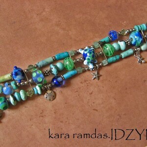 Turtle, Starfish, Turquoise, Manatee, Sanddollar, Lizard, Sterling Silver Sealife Bracelet image 1