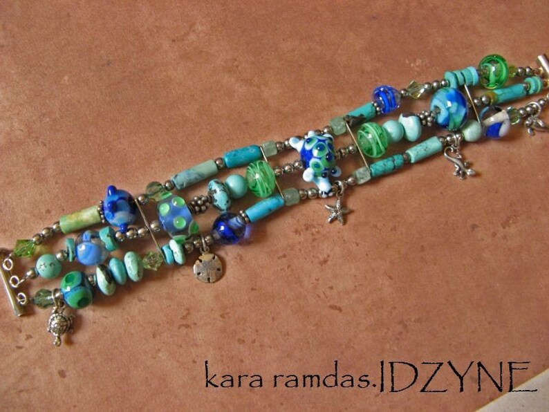 Turtle, Starfish, Turquoise, Manatee, Sanddollar, Lizard, Sterling Silver Sealife Bracelet image 1