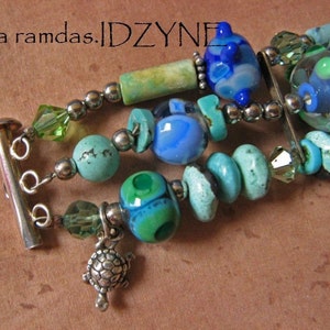 Turtle, Starfish, Turquoise, Manatee, Sanddollar, Lizard, Sterling Silver Sealife Bracelet image 5