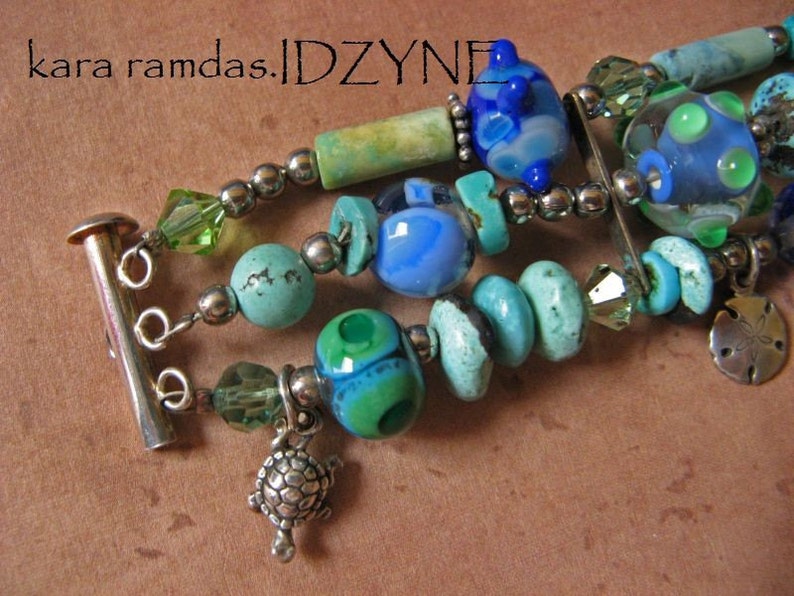 Turtle, Starfish, Turquoise, Manatee, Sanddollar, Lizard, Sterling Silver Sealife Bracelet image 5