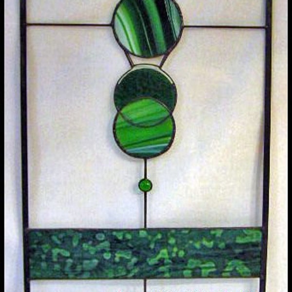 Stained Glass Modern Art Panel in Shade of Green