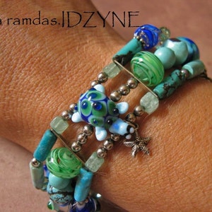 Turtle, Starfish, Turquoise, Manatee, Sanddollar, Lizard, Sterling Silver Sealife Bracelet image 2